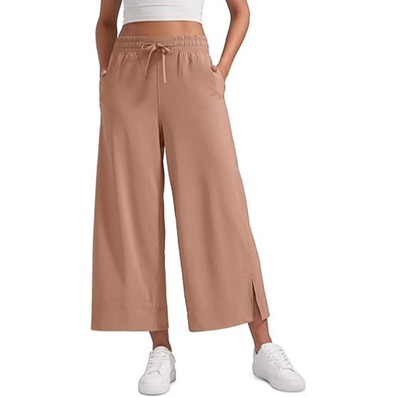 Palazzo Pants for Women Baggy Lightweight High Waisted Wide Leg Sweatpants Loose Side Split Lounge Pants with Pockets