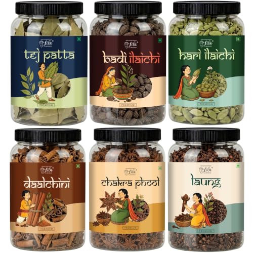 Image of LILA DRY FRUITS Indian Pulao Kit Spices Masala Combo | Tej Patta, Hari Elaichi, Donda, Dalchini, Chakri Phool & Laung 100 Gms Each