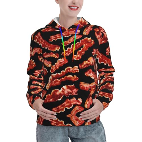 Sweat à capuche imprimé bacon pull graphique avec poche douce