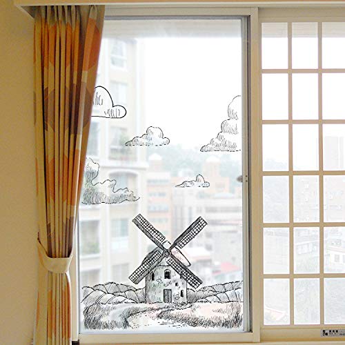 PVCOLL Glass Film Window Film Removable Pvc Green Living Room Bedroom Sofa    Windmill Decoration 60 * 115Cm