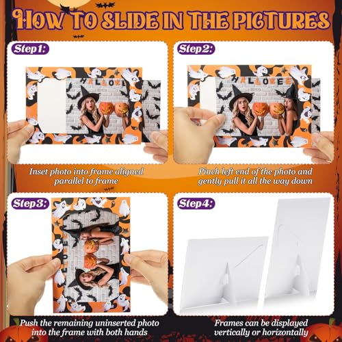 Image of AmazingSpark 50 Pack Halloween Ghost Picture Frame 4 x 6 Paper Photo Ornament Bulk Pumpkin Cardboard Photo Gifts for Halloween Friendsgiving Decorations Party Favor Supplies