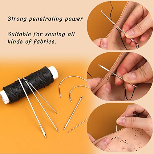 Ftyiwu Waxed Thread 32 Yards (Black), Leather Sewing Waxed Thread With Hand Sewing Needles, Leather Sewing Thread Set For Home Upholstery Carpet Leather Canvas Repair And Sewing #TOP5