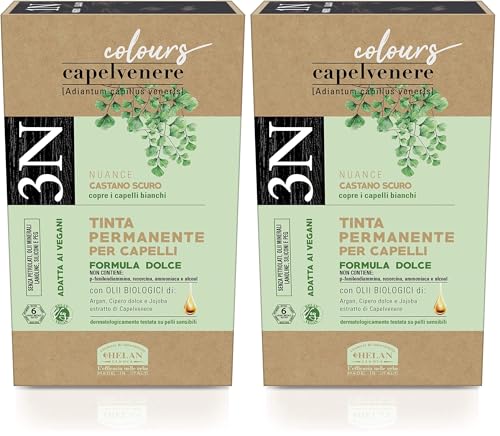 Helan, Capelvenere Colours 3N - Tinte permanente para cabello sin amoniaco (Paquete de 2)