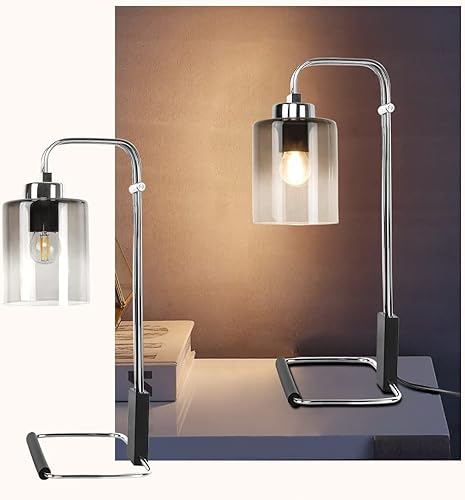Miniatura 5 de DINGLILIGHTING DLLT - Lámpara de mesa de metal, lámpara industrial de mesita de noche con pantalla de cristal, lámpara de escritorio de lectura