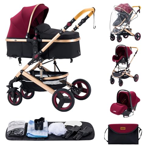 ALYIKOU-Cochecito para bebé 3 en 1 - Sistema de viaje versátil, para uso desde el nacimiento hasta los 3 años - Combinación de cochecito, cuna - Incluye bolsos de mamá, tapa