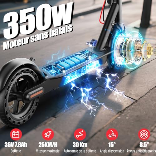 TODIMART T3 Trottinette Electrique Adulte Ultra Legere, Autonomie 30km Trotinette Électrique Pliable Moteur 350W Batterie 36V 7.8Ah, pneus nid d'abeille increvables, Scooter Electrique Adulte – Image 3