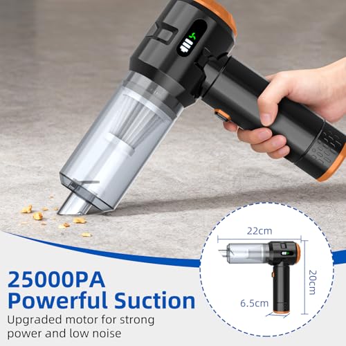 Image of Sycoodeal Handheld Car Vacuum Cleaner, 25000PA Strong Cyclonic Suction Portable Mini Vacuum Cordless with Digital Display Lightweight Handheld for Pet Hair, Car, Home, Office, Kitchen (Orange)