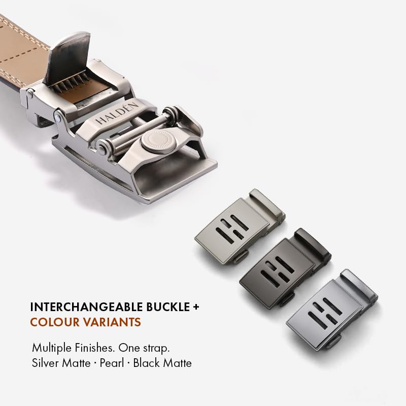 Image of HALDEN THEO Brown Belt For Men Leather Original (Adjustable Fits Up to 44 Inch Waist) Ratchet Strap with Classic Buckle & Magnetic Auto-lock