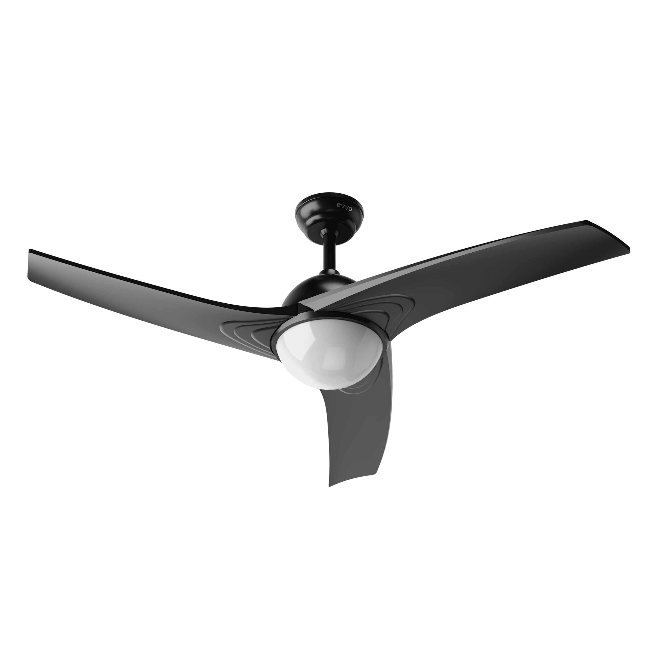 EVVO Ventilador de Techo con Luz LED y Mando, Silencioso, Ø132cm, 3 Aspas, Motor DC 26W, 6 Velocidades, Temporizador (Modelo: V522 Acabado Negro)