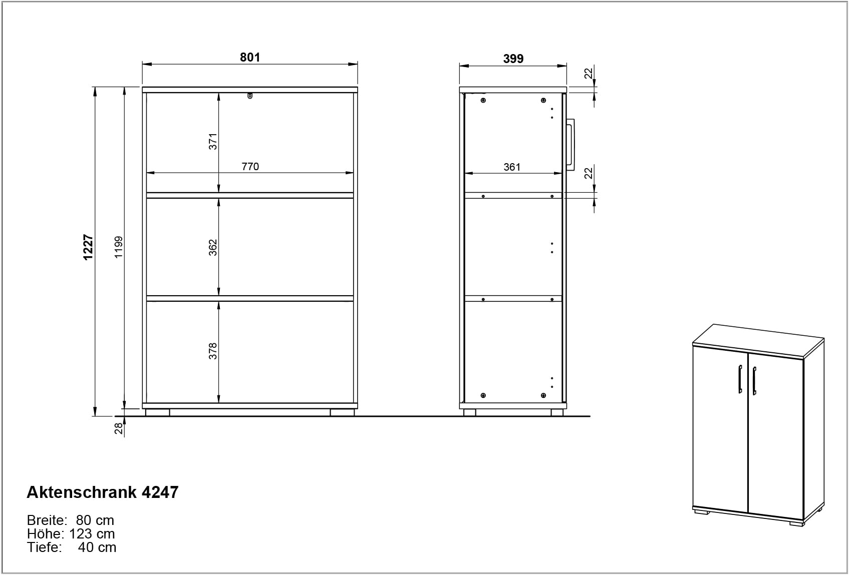 Germania Aktenschrank 4247-69 GW-Profi, in Lichtgrau, mit Metallgriffen, 80 x 123 x 40 cm (BxHxT)