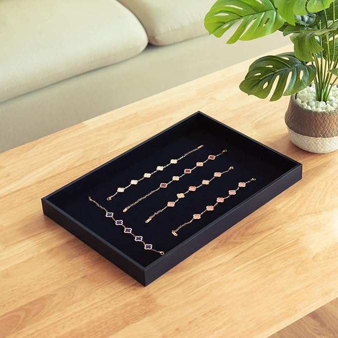 Image of Velvet Jewellry Drawer Organizer Stackable Tray (Emptry Tray, Black)
