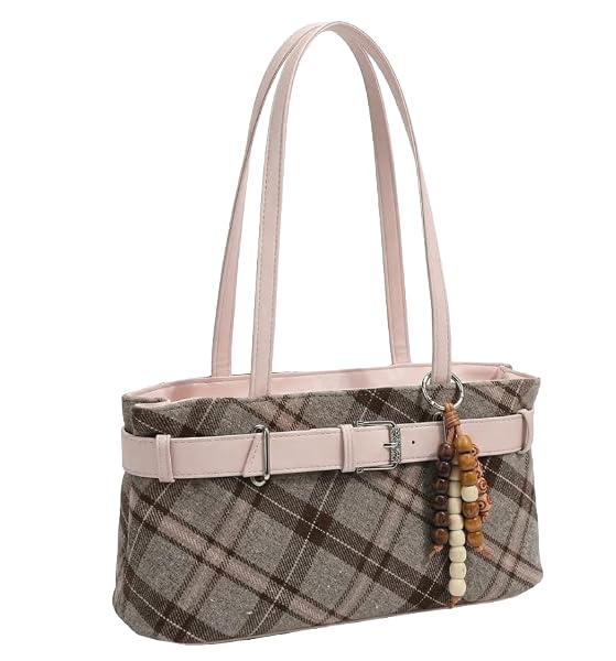 PALAY® Vintage Brown Checkered Shoulder Bag Y2K Purse for Women