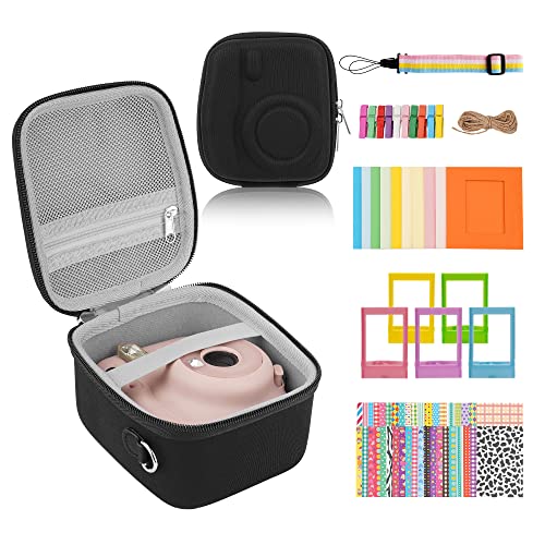 Risou Mini Camera Accessories Bundles Compatible with Instax Mini 12/11/9/8 Camera - Package includes:Camera Case,Photo Decoration Stickers, Color Photo Frame, Colored Shoulder straps (Black)