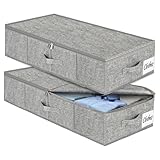 Unterbett Aufbewahrungsbox mit Deckel, 2 Stück Faltbar Unterbettkommode, Waschbar Kleideraufbewahrung & Organisation, 3 Griffen Doppelreißverschluss Aufbewahrungsboxen für Kleidung Decken, 76x38x17cm