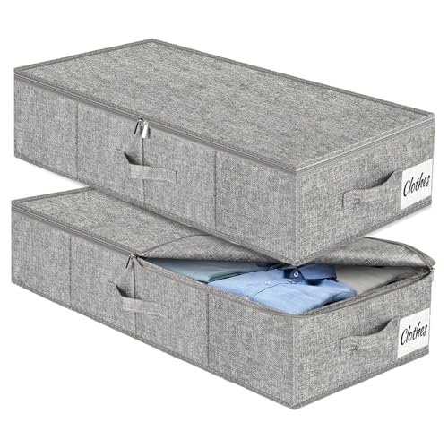 Unterbett Aufbewahrungsbox mit Deckel, 2 Stück Faltbar Unterbettkommode, Waschbar Kleideraufbewahrung & Organisation, 3 Griffen Doppelreißverschluss Aufbewahrungsboxen für Kleidung Decken, 76x40x17cm