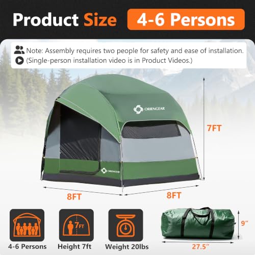 Image of ORIENGEAR Dual Use SUV Tent for Camping, 5-8 Person SUV Tailgate Tent with PU2000mm Waterproof, 210D Durable Fabric and Rainfly for Outdoor, 8x8x7 ft