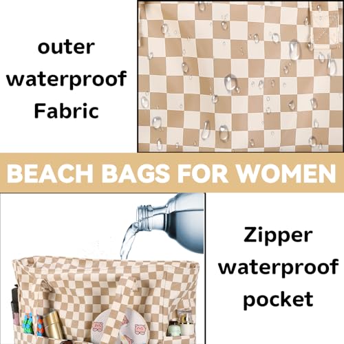Image of LEDAOU Large Beach Tote Bag Women Waterproof Sandproof Zipper Beach Tote Bag for Pool Gym Grocery Travel with Wet Pocket | Waterproof