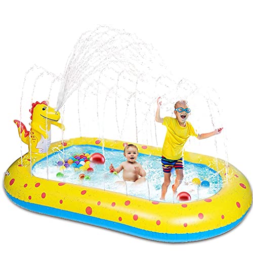 Image of EUDORA Inflatable Sprinkler Swimming Pool for Kids 3 in 1 Dinosaur Pool, Kiddies Wading Splash Play Center Park for Toddlers Outdoor Backyard Summer Spray Water Toy Gift