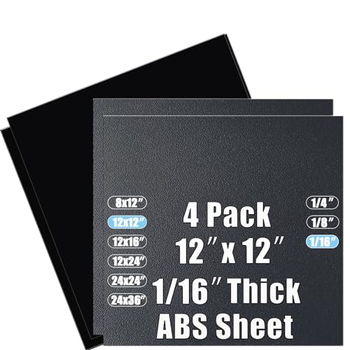 Image of ABS Plastic Sheet 1 /16 Inch Thick 12 inch x 12 inch (4-Pack),Two-Sided Heat Moldable Panel (Thermoplastic Textured Front & Smooth Back), Black Thermoform Board Great for DIY Projects, Decor, Handcrafts