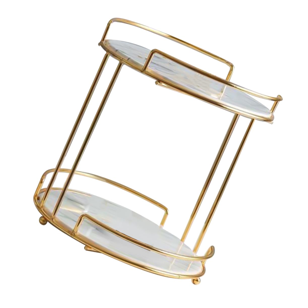 Ipetboom 1Pc Iron Art Double Desktop Holder for Cosmetics and Sundries Chic Storage Rack with Marble Pattern Finish Durable Organizer for Home and Vanity Use