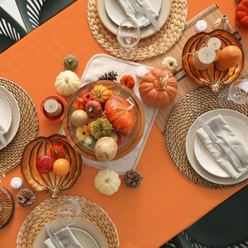 Image of CIEOVO 12 Pcs Plastic Tablecloths, Disposable Rectangle Yellow Orange Brown 54 x 108 Inch Waterproof Table Covers for Fall Harvest Thanksgiving Day Family Birthday Baby Shower Party Decorations