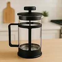 Cafeteira Francesa, Prensa Francesa, 3 Xícaras, Preta, 15x8cm, Preparo Manual, Vidro Borossilicato e Aço Inox, Filtro Metálico, Uso Doméstico e Escritório