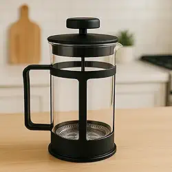 Cafeteira Francesa, Prensa Francesa, 3 Xícaras, Preta, 15x8cm, Preparo Manual, Vidro Borossilicato e Aço Inox, Filtro Metálico, Uso Doméstico e Escritório