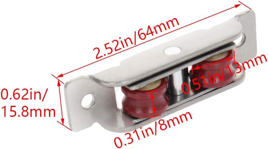 Yinpecly Nylon Electroplating Wheel Sliding Door Window Pulley 64 x 15.8 mm / 2.52 x 0.62 inch (L x W) Stainless Steel Shell for Sliding Door Window Cabinet, Silver 4Pcs