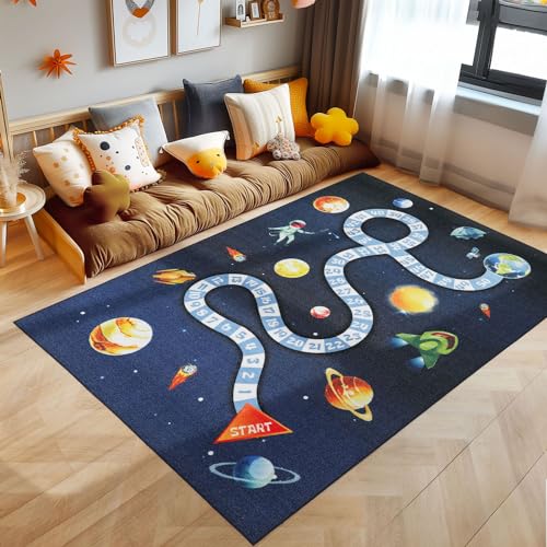 SIMPEX Alfombra Infantiles, diseño del Espacio Exterior, Alfombra Azul Marino, 80 x 120 cm, Alfombras para niños, Alfombra...