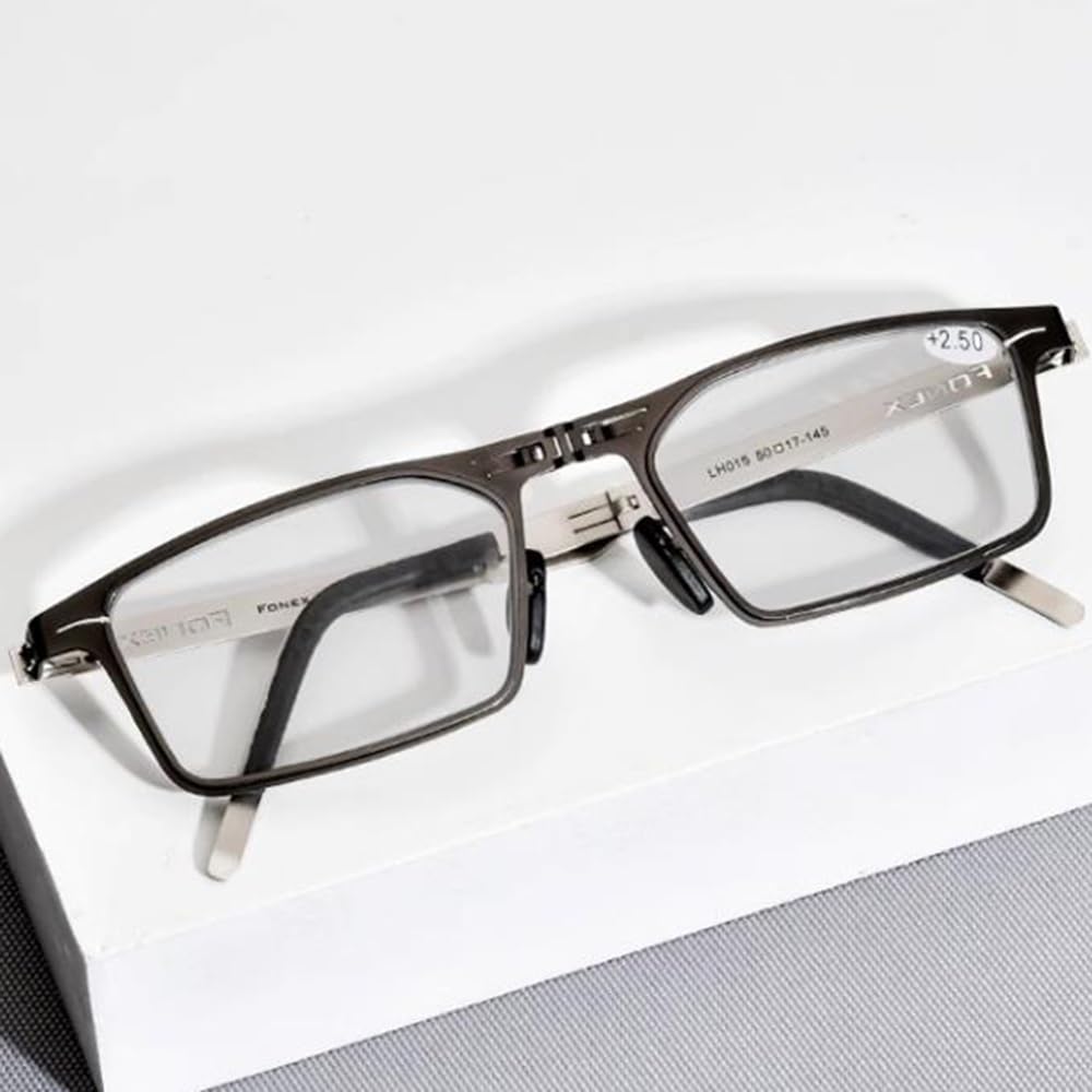 Gafas de Lectura Plegables portátiles Fotocrómico Gafas ultraligeros Unisexo Moda Reading Eyeglasses Rectangulares Metal Marco(Size:+1.0)
