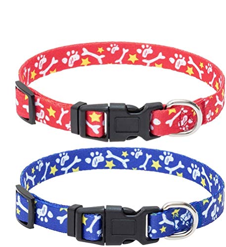 Cute Dog Collar for Small Dogs - 2 Pack Puppy Dog Collar - Soft Adjustable Doggy Collars with Bone Element Pattern, Fit for Puppy & Small Dogs