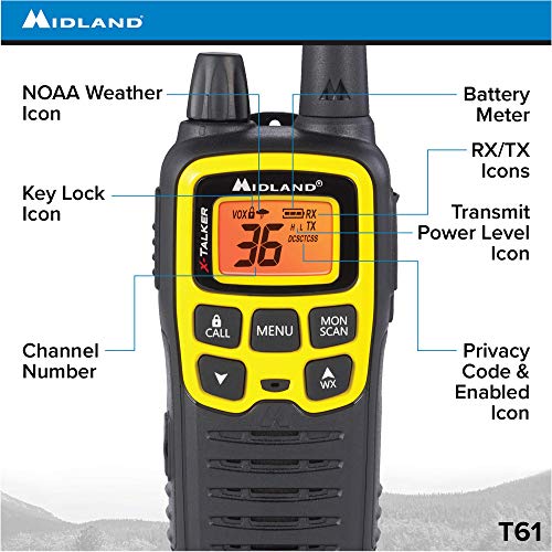 Midland T61Vp3 36 Channel Frs Two-Way Radio - Up To 32 Mile Range Walkie Talkie - Yellow/Black (Pack Of 10) #TOP2