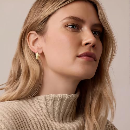 Small Chunky Gold Hoops Teardrop Huggie Earrings 925 Sterling Silver Post 14k Gold Plated Oval Thick Hoop Earrings for Women4