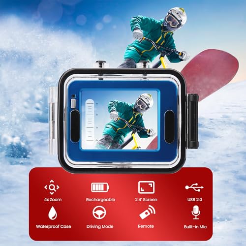 Image of Pyle Gear Pro Sports Action Camera - 1080P Full HD Waterproof Camcorder, 12MP Camera, 2.4 inch Touch Screen, USB & HDMI Ports, with Remote Control, 1500mAh Lithium Battery, Mounting Accessories (Blue)