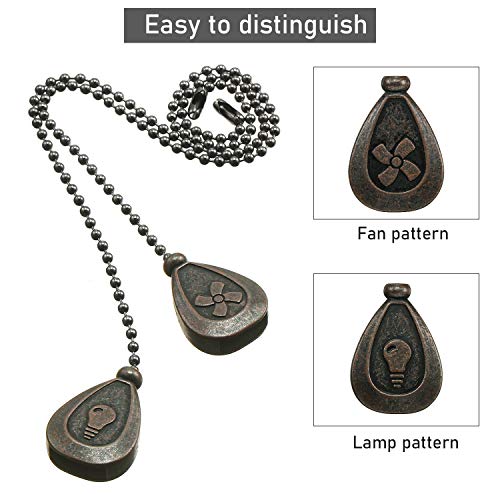 Image of Patelai 4 Pieces Ceiling Fan Pull Chain Extender Ornament 12 Inch Ceiling Pull Chain Extension Classic Drop Shaped Pendant Beaded Ball Cord for Fan light lamp decorative with Connector(Black Copper)