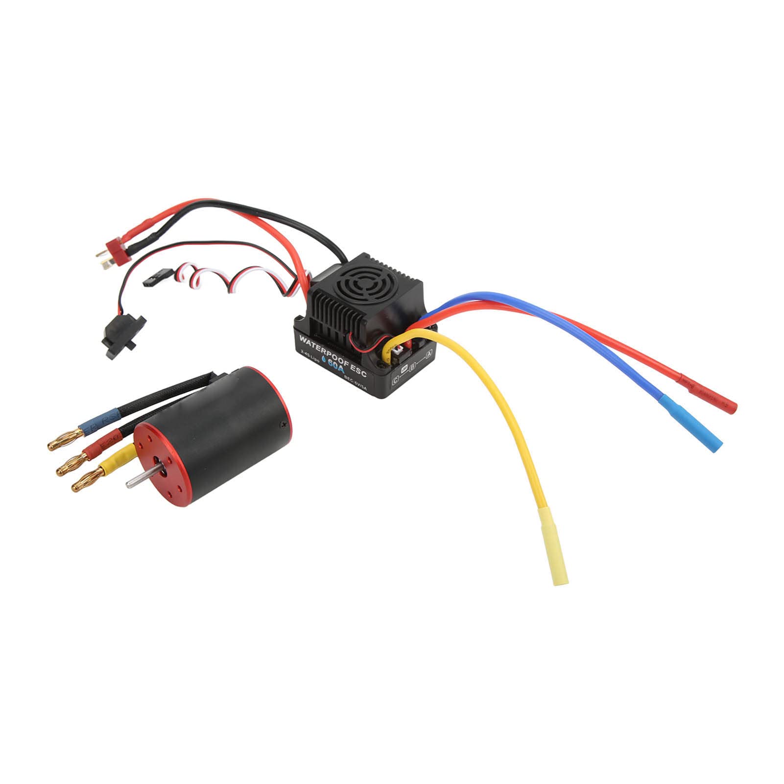 Motor sin escobillas de 3650 y 2300 KV con regulador electrónico de 60 A, regulador electrónico sin escobillas impermeable y conjunto de motor de alta velocidad para coche RC 1/8 y