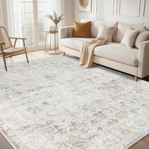 Winsoyya Washable Area Rug Machine Stain Resistant Anti Slip Low Pile Area rug Vintage Home Decor Area Rug Distressed Farmhouse Rugs for Living Room Bedroom Home Office (Beige #1 200 * 300cm)