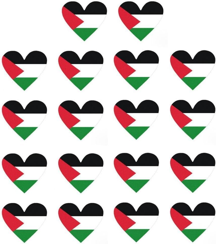 Image of 18Pcs Palestine Flag Sticker,Palestine Flag Decal,i Stand with Palestine,Free Palestine Sticker,Heart Shape,i Love,for Car Window Waterproof Bumper Bumper Stickers