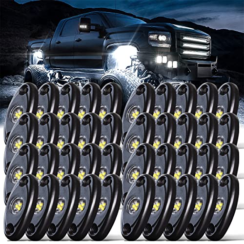 LEDMIRCY R1 Pure White Rock Lights 40PCS High Power Underbody LED Rock Lights White for Jeep Off Road Truck ATV UTV SUV RZR Trail Rig Lights Auto Car Boat Waterproof Shockproof Underglow Lights