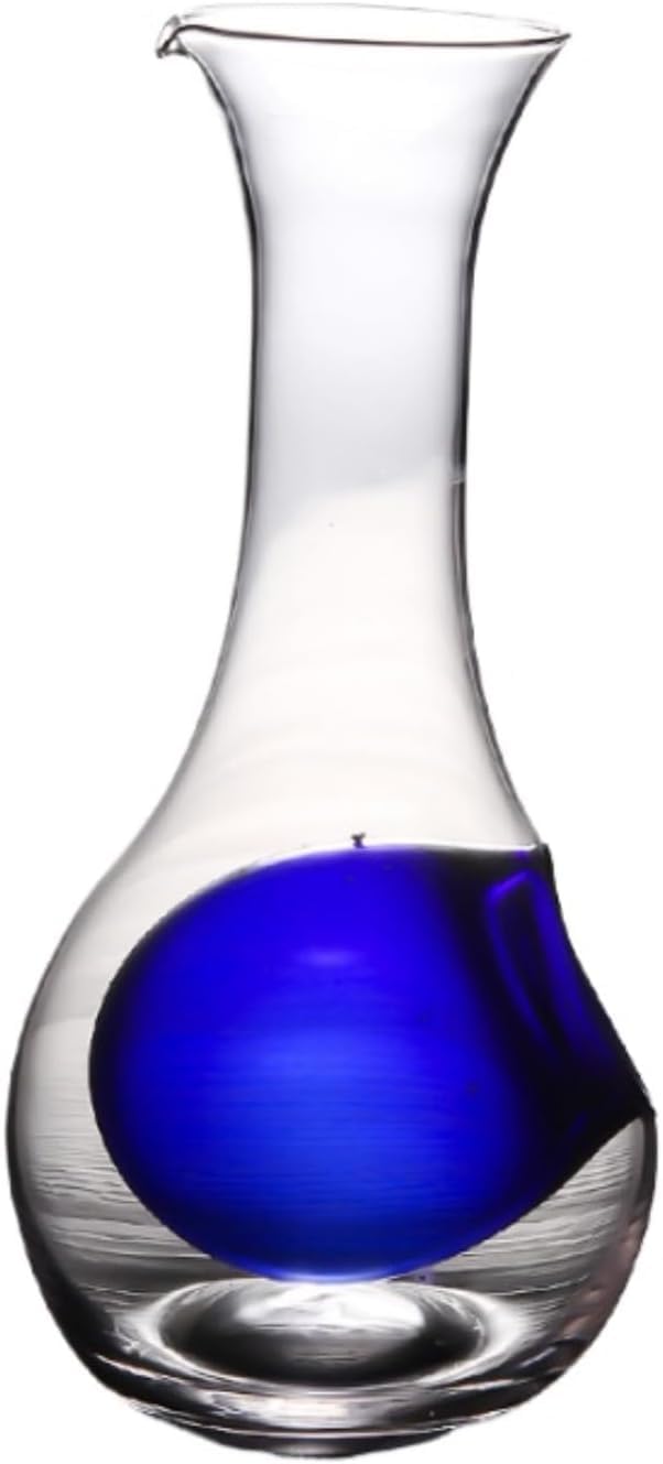Cold Sake Glass Carafe Ice Pocket Blue Lead Free Hand Blown Tokkuri Decanter