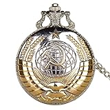  JTWMY Distintivi sovietici Orologio da Taschino con Martello Retro Russia Army CCCP Orologio da Tasca al Quarzo Collana con Orologio Catena-Argento Dorato