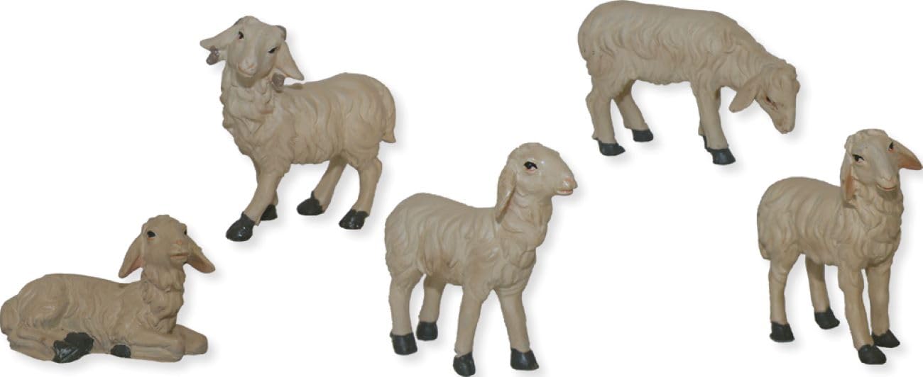 FADEDA 5X Pecore di Lana/Altezza: 4 cm/dipinte a mano/Figure da Presepe dettagliate - Decorazione Natalizia da Tavolo Accessori per Presepe