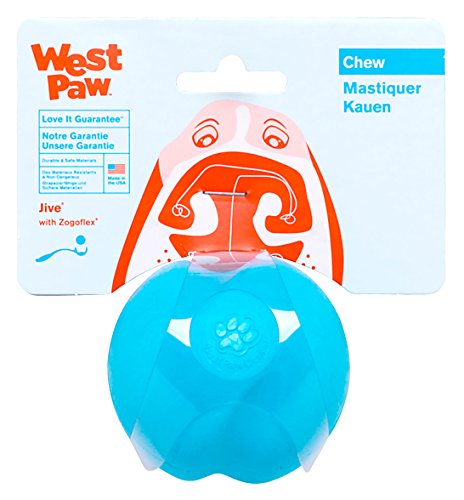WEST PAW Zogoflex Jive Ball Dog Chew Toy – Bouncing Toys for Dogs, Fetch, Catch, Chewing, Play – Floatable, Recyclable Balls – Latex-Free, Non-Toxic, Dishwasher Safe Dog Toy, Large 3.25', Aqua Blue