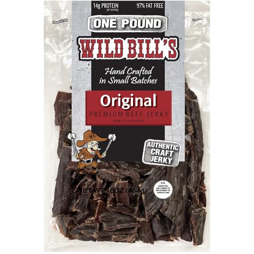 Image of Wild Bill's Hickory Smoked Beef Jerky Pieces, 16 Oz Pack | Made In The USA, USDA Inspected, Marinated In Soy Sauce, Garlic, Black Pepper, Perfect For Work, Travel, Outdoor Activities