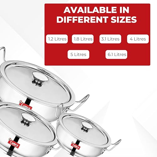 Camro Steel Kadhai with Lid Induction Bottom 3.1 Liters| Cookware Kadhai Steel Stainless Induction Base/Gas Stove Compatible | Kadhai for Deep... - Image 3