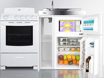 Summit 54 All-In-One Kitchenette, Electric Coil Range, Refrigerator-Freezer, Sink, and Storage, White - ACK54COILW