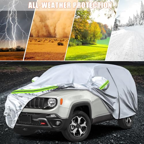 Image of Waterproof Car Covers Replace for 2015-2025 Jeep Renegade, 6 Layers Silver All Weather Car Cover with Zipper Door & Windproof Bands for Snow Rain Dust Hail Protection