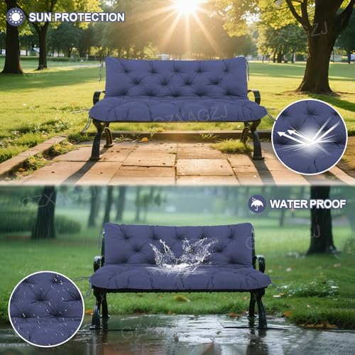 Image of Porch Swing Cushions Outdoor 48 inch Waterproof Thicken 5 inch Backyard Swing Cushion with Backrest and Ties 2-3 Seat Outdoor Swing Cushions Replacement for Porch Patio Garden Lawn(Navy Blue)