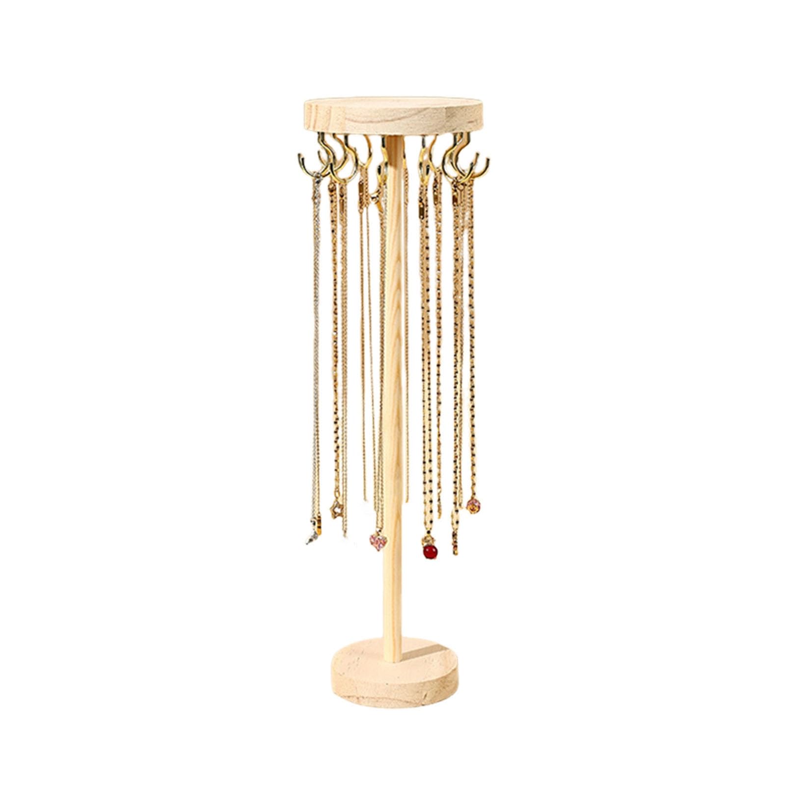 matumou Standing Necklace Holder Jewelry Organizer with Hooks Wooden Base Headband Organizer Display Stand for Girls Necklaces Bracelets