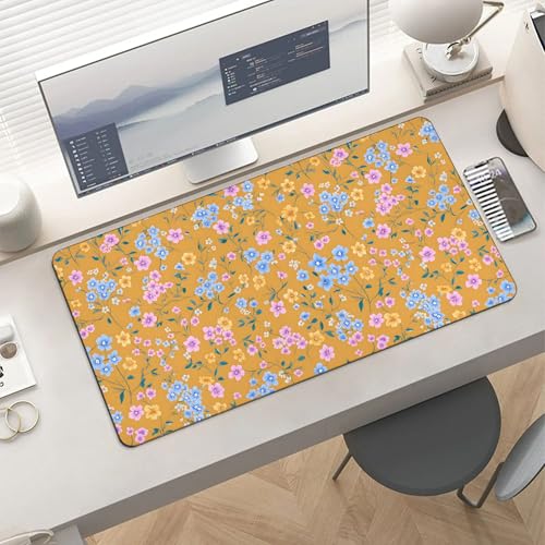 Image of Yellow Flowers Extended Gaming Mouse Pad, with Stitched Edges Large Mouse Pad Desk Protector, Rubber Base Mousepad Keyboard Mouses Mat for Work Game Office Home- 32 inch X 16 inch Inch